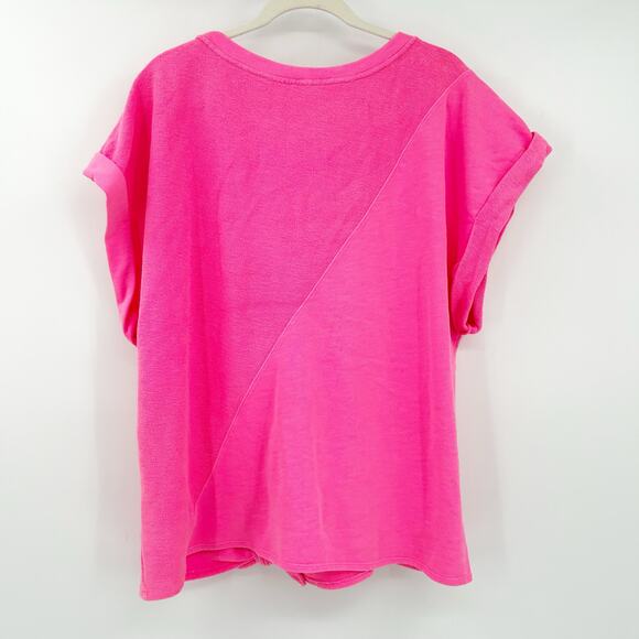 Anthropologie Pilcro Womens Barbiecore Tie Front Cuffed Short Sleeve Top XL Pink - Picture 6 of 6